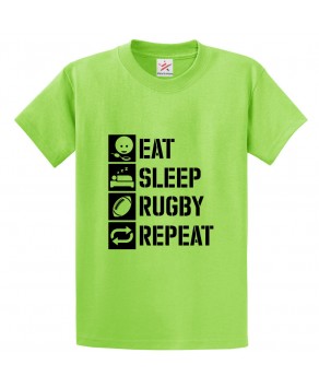 Eat Sleep Rugby Repeat Classic Unisex Kids and Adults T-Shirt